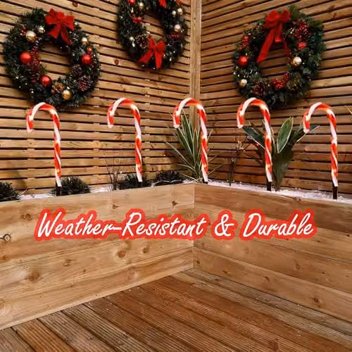Shatchi Red Candy Cane Christmas LED Pathway Lights, 10 Piece Set, Height: 55 cm – 7