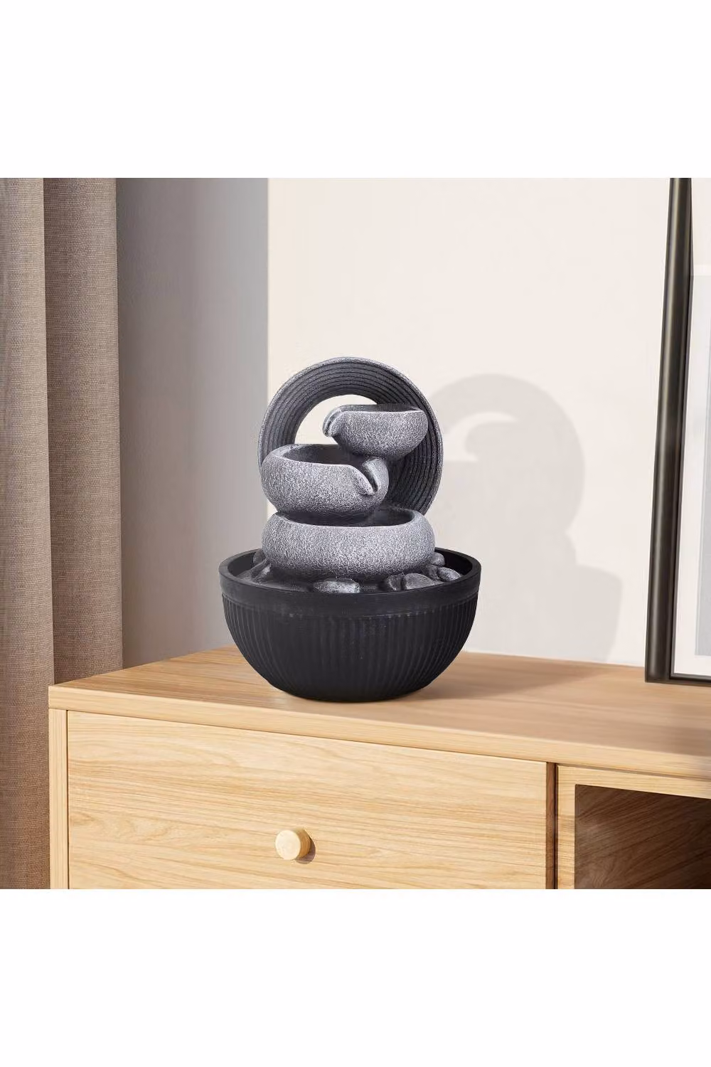 Livingandhome Grey Resin Tabletop Fountain with LED Light, W/D/H: 25.0 x 25.0 x 21.0 cm – 2