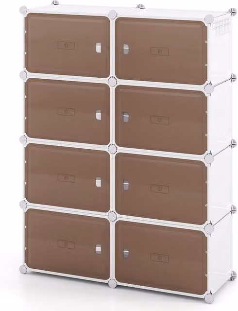 Kelvenix 32 Pair Plastic and Metal Shoe Organiser with Hinged Doors in White