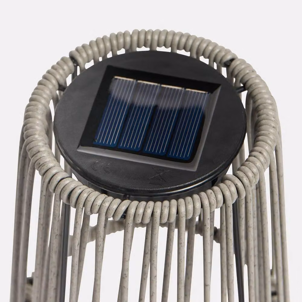 OHS Rattan Solar Table Lamp in Grey with Dusk Sensor for Outdoor Garden and Balcony – 8