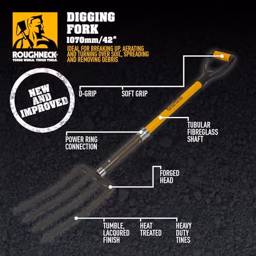 Roughneck Yellow Digging Fork with Fibreglass and Steel Handle, Length: 107 cm – 2