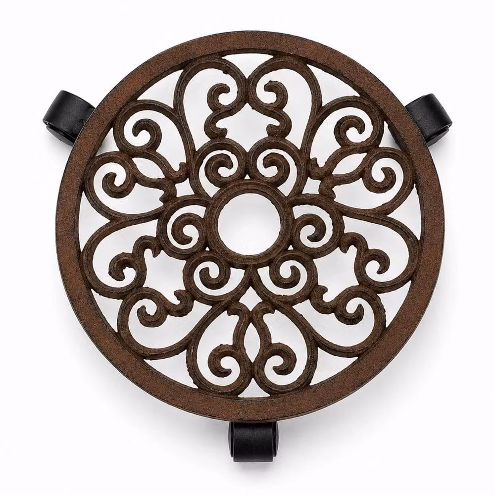 SPETLEK Cast Iron Garden Plant Flower Pot Mobile Mover Trolley Stand, Brown – 2