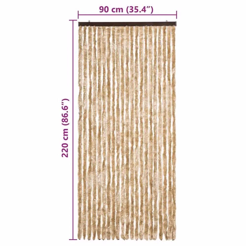 Berkfield Home Beige Chenille Insect Curtain W: 90 cm, H: 220 cm – 2