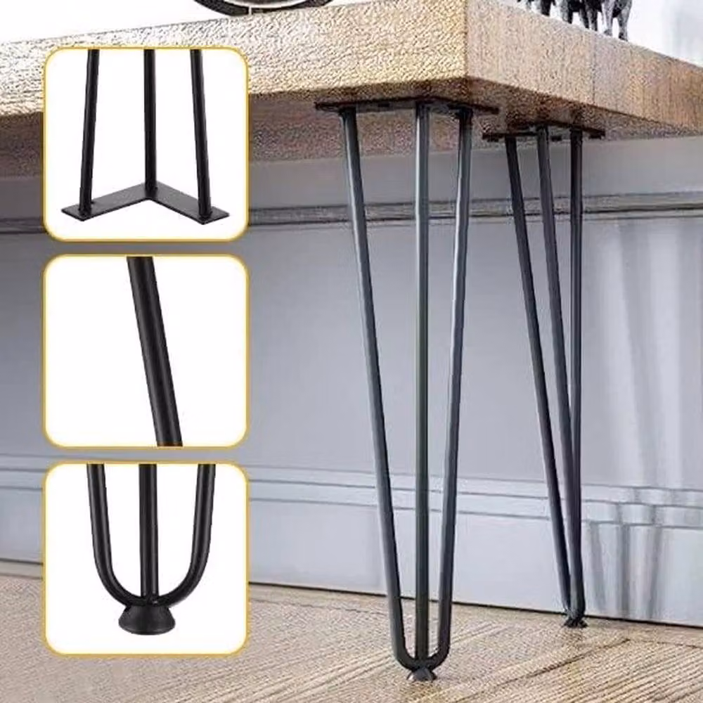 Nordara 4-Piece Matt Black Steel Hairpin Table Legs with Screws – 2