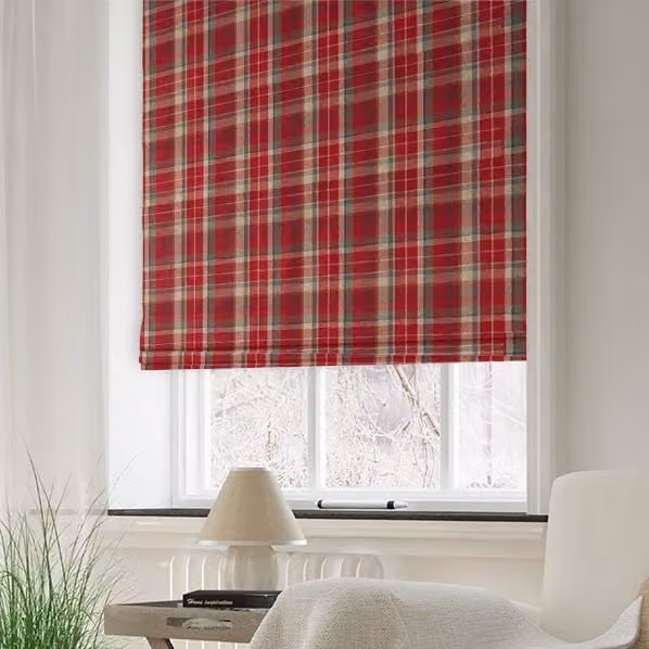 Terrys Made to Measure Blackout Roman Blind in Red and Grey Checked Textile