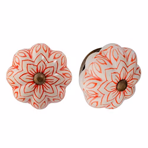 Nicola Spring Red Matt Ceramic Floral Cabinet Knobs, Pack of 24 – 2