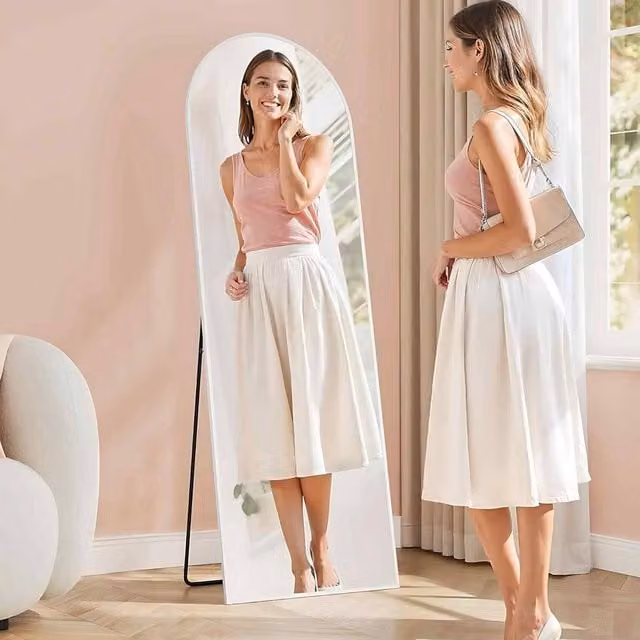 The Bazaarist Arched Full Length Freestanding Standing Mirror in White with Tempered Glass