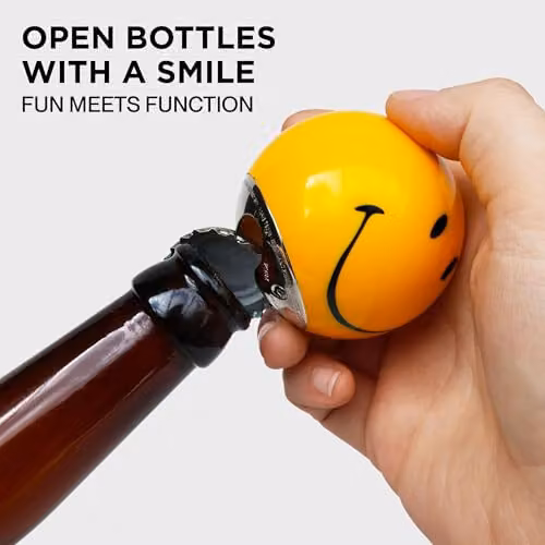 Suck UK Smiley Ball Bottle Opener in Yellow with Stainless Steel Insert and Ergonomic Grip – 2