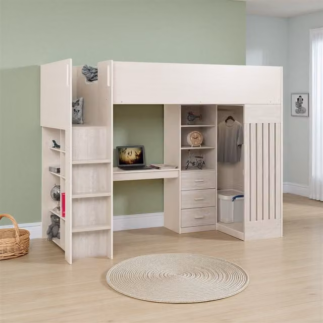 Seconique Jupiter Modern Childrens High Sleeper in White and Grey with Stairs and Steps
