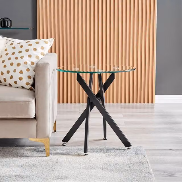 FurnitureboxUK Novara Modern Round Glass and Metal Side Table in Black and Transparent