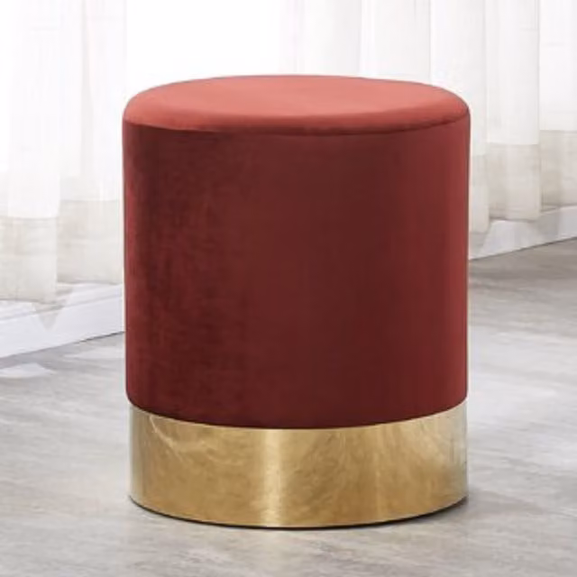 Life Interiors Darlington Modern Round Red Velvet Pouffe
