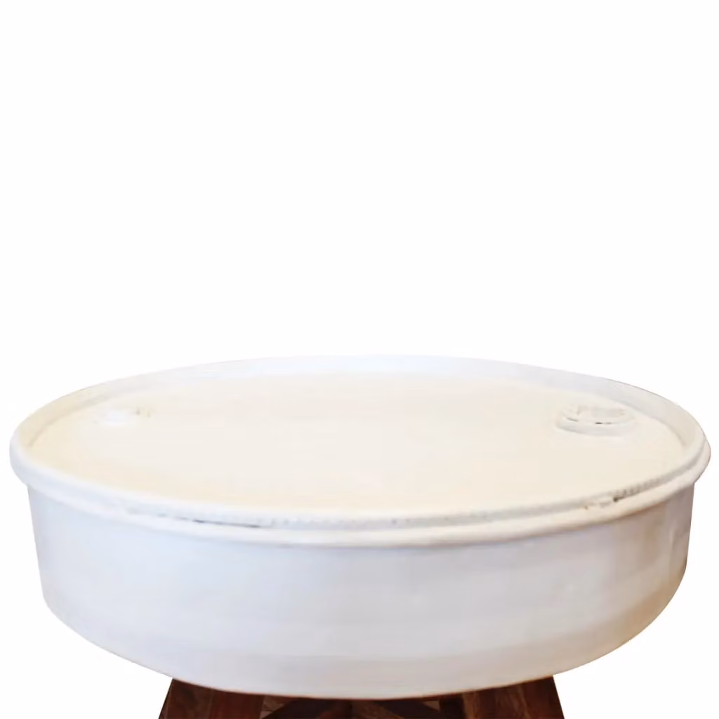 Berkfield Home Industrial Round Coffee Table in White Solid Reclaimed Wood and Metal, W: 60 cm, D: 45 cm – 2