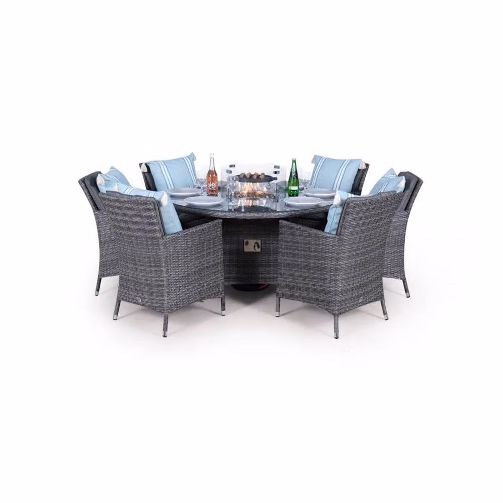 Thats Furniture Savannah 6 Seater Round Rattan Dining Set with Fire Pit in Grey – 2