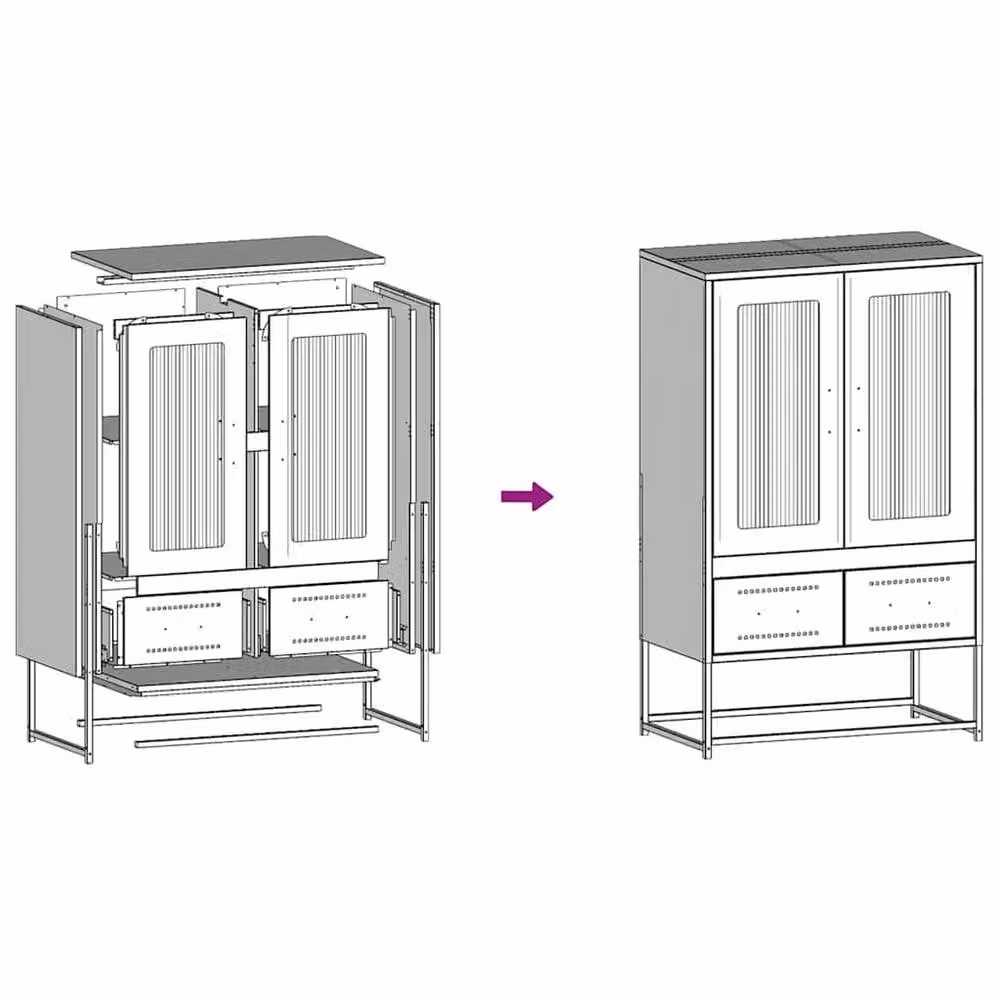 Berkfield Home Black Matt Steel Highboard W: 68 cm, D: 39 cm, H: 111.5 cm – 4