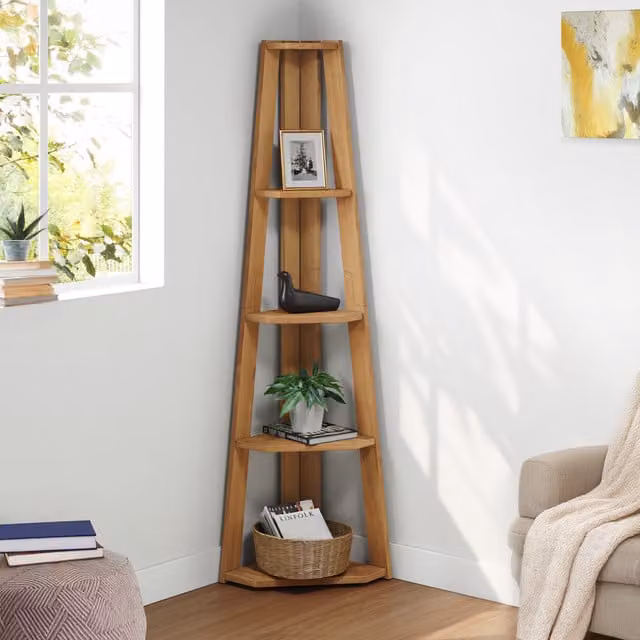 Mercers Furniture Corona Corner Ladder Bookcase in Antique Wax Brown Pine and Metal, H 161.0 cm x W 61.0 cm x D 36.0 cm