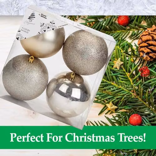 VFM Gold Round Christmas Tree Baubles, 4 Pack – 3