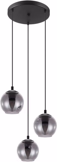 Loops Black Suspended Pendant Light with Transparent Glass Spheres and E27 Sockets