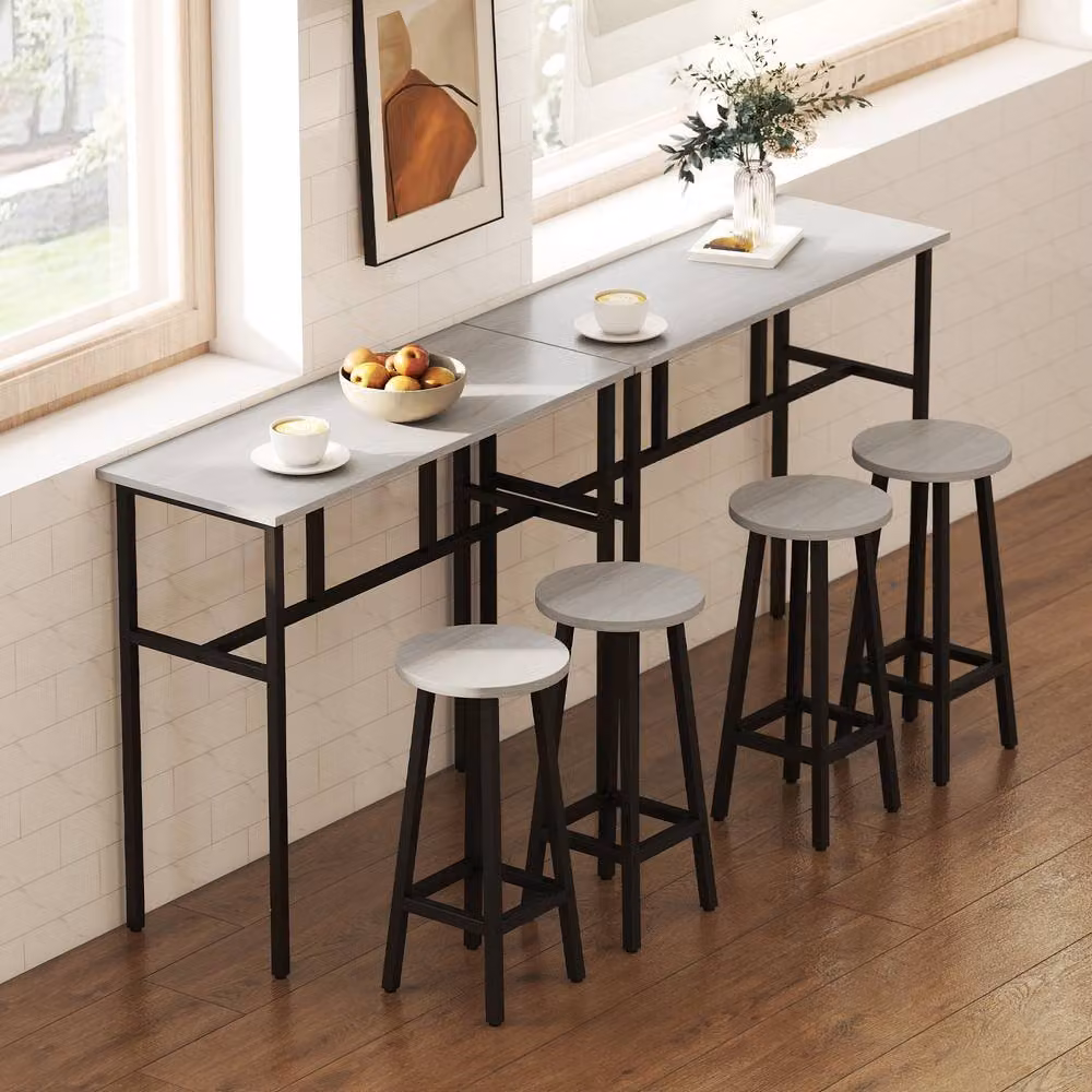 STILVORA Modern Bar Table and Chairs Set with Grey MDF Laminate and Black Steel Frame – 3