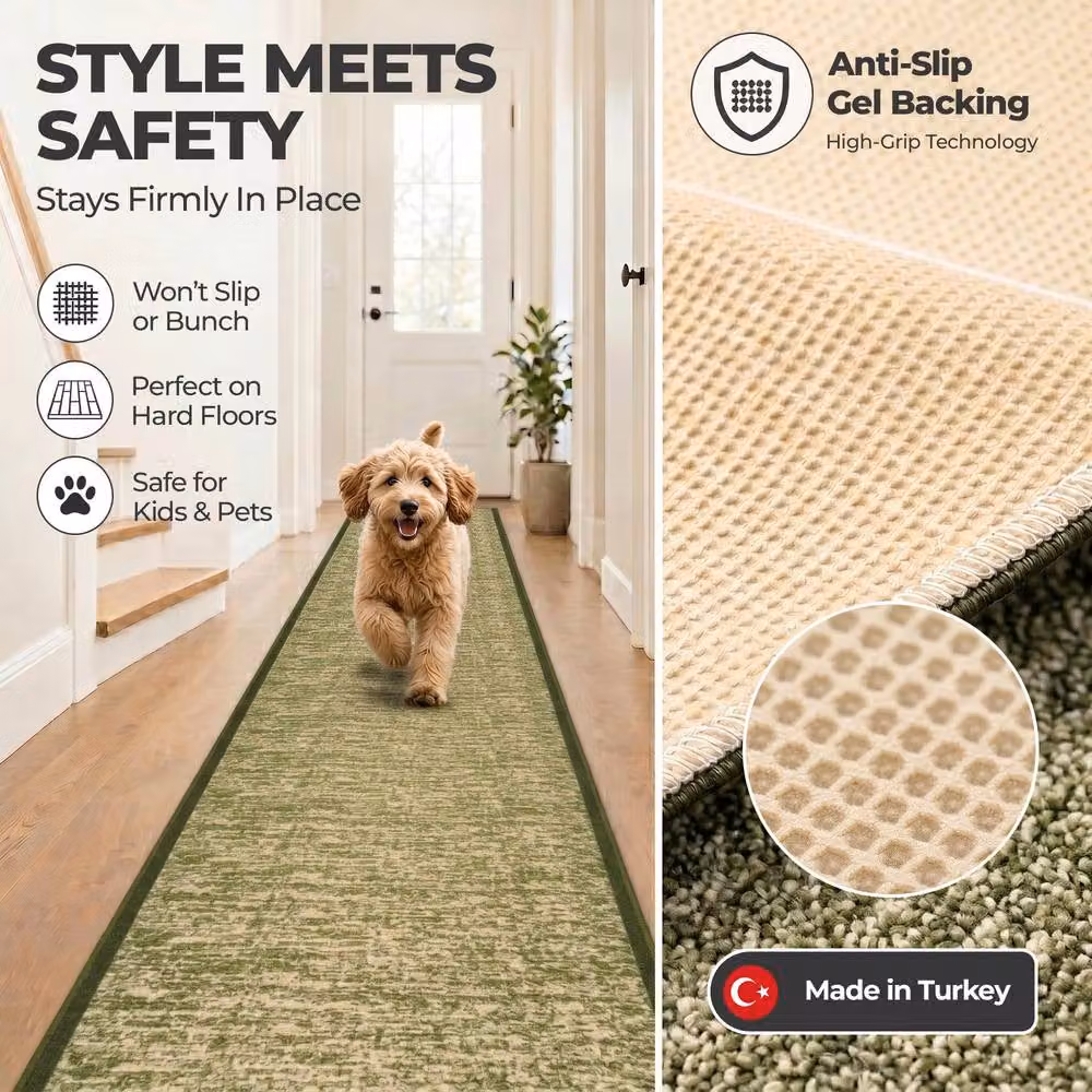 Bravich LTD Mottled Blend Green Hallway Runner Rug, Non-Slip Low Pile Polypropylene Carpet, W: 66 cm, L: 366 cm – 5