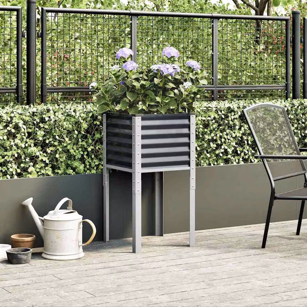 Berkfield Home Anthracite Steel Garden Planter in Dark Grey, W/D/H: 45 x 45 x 88 cm – 3