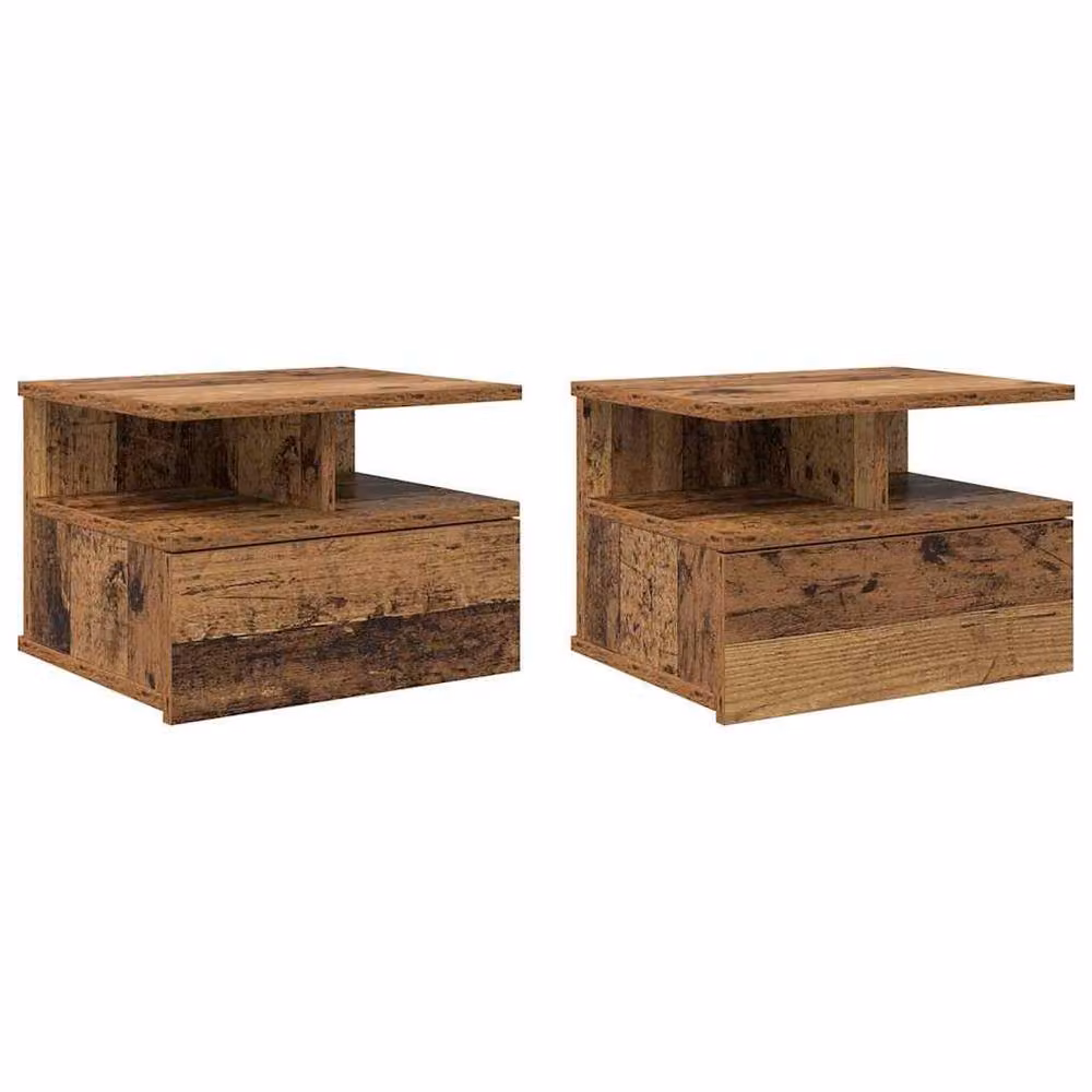 Berkfield Home Set of 2 Floating Nightstands in Old Wood Brown, W/D/H: 40 x 31 x 27 cm – 3