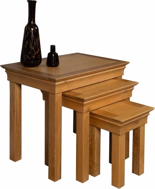 Elm Home and Garden Rustic Light Oak Nest of 3 Square Tables in Brown