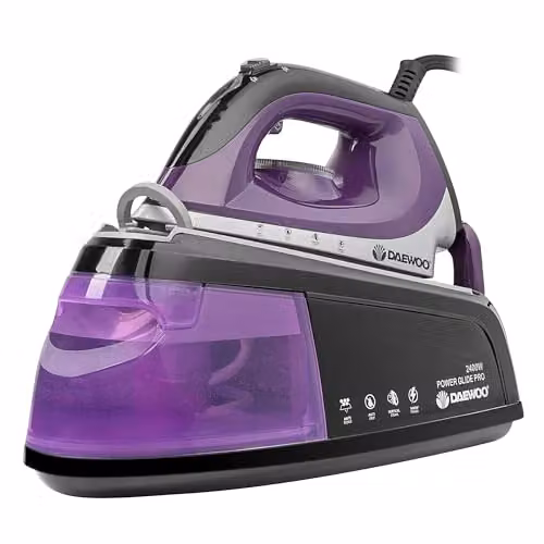 Daewoo 2400W Electric Steam Generator Iron with 1.2L Detachable Water Tank and Ceramic Soleplate in Purple or Black – 1
