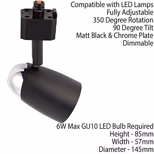 Loops Adjustable Tilt Ceiling Track Spotlight in Matt Black and Chrome, 50W Max GU10 Dimmable Downlight – 2