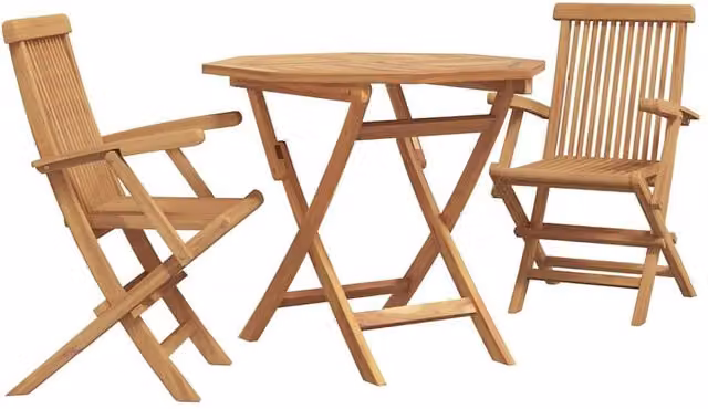 Berkfield Home 3 Piece Folding Garden Bistro Set in Beige Solid Acacia Wood