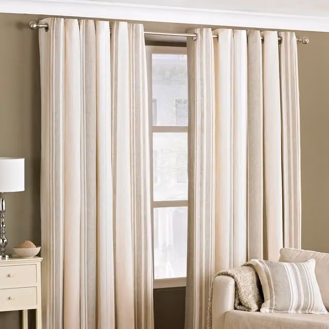 Make It A Home Set of 2 Broadway Striped Room Darkening Eyelet Curtains in Brown and Beige, Width: 137 cm