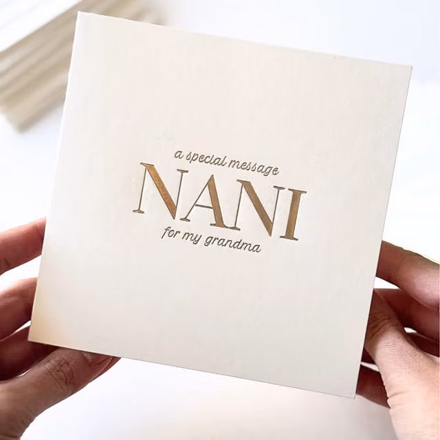 Peacock Supplies Luxury Nani Grandma Special Message Card in White and Gold
