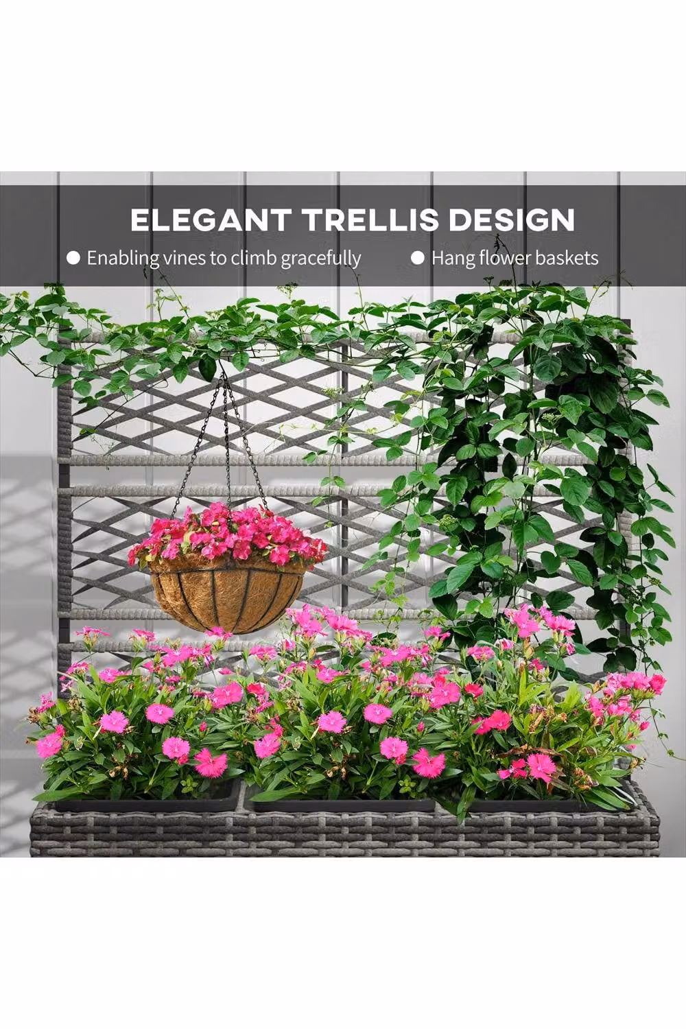 ERGOVEXA 33L Garden PE Rattan Planter with Trellis, Light Grey – 3