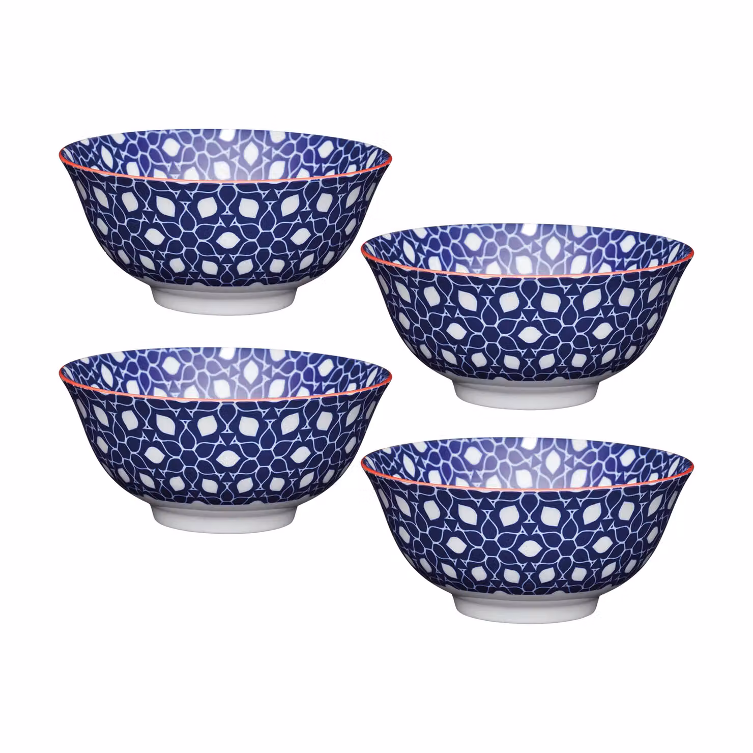 KitchenCraft 4-Piece Floral Print Ceramic Stoneware Bowl Set in Blue – 2