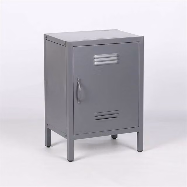 PAWNORA Grey Industrial Metal Storage Bedside Cabinet with Hinged Doors and Internal Shelves W/D/H: 31.5 x 41.0 x 59.5 cm