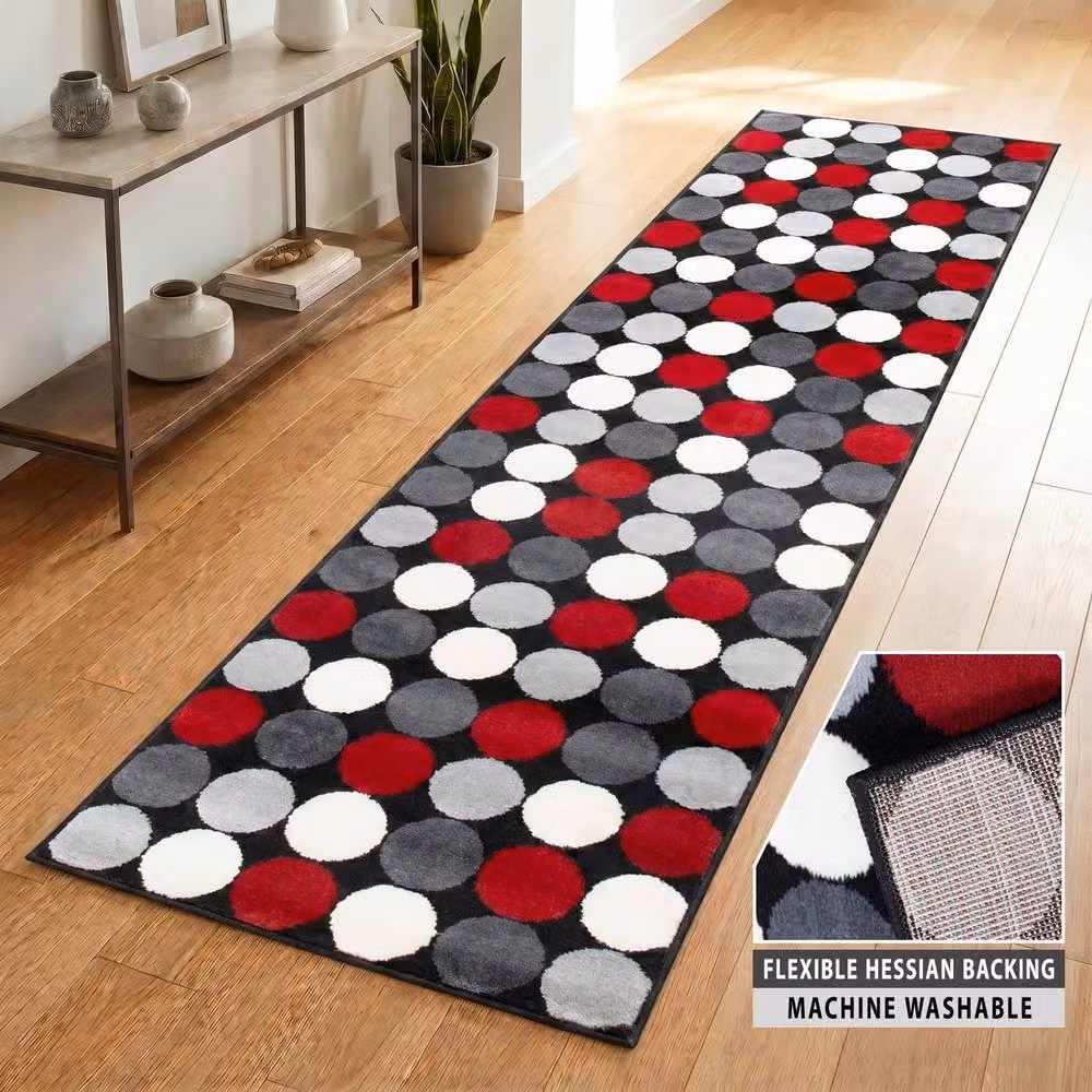 Bravich LTD Modern Spot Print Hallway Runner Rug, Black and Multicolour, W: 60 cm, L: 600 cm – 4