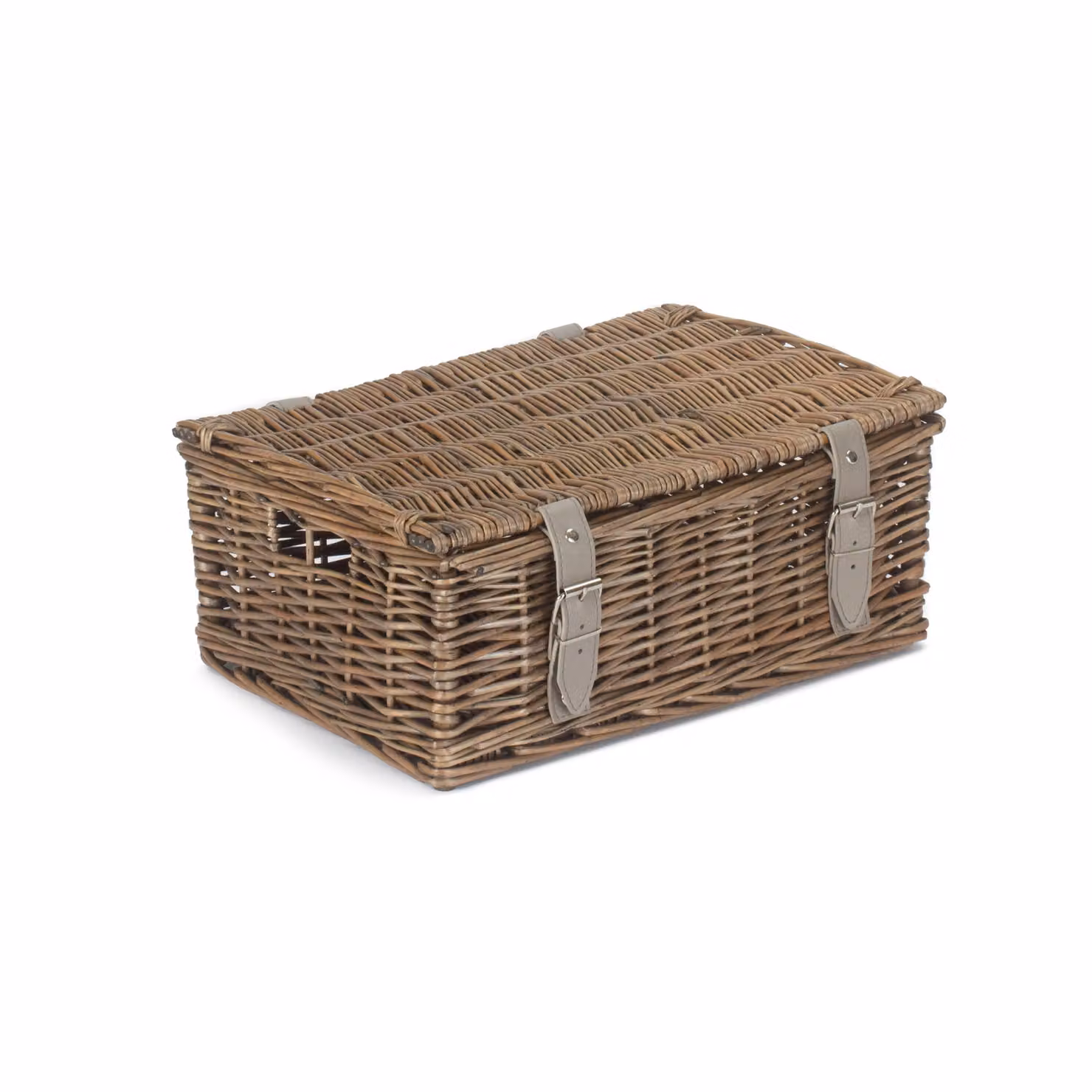 Red Hamper Wicker Empty Basket in Grey with Antique Wash and Unlined Cotton Interior – 2