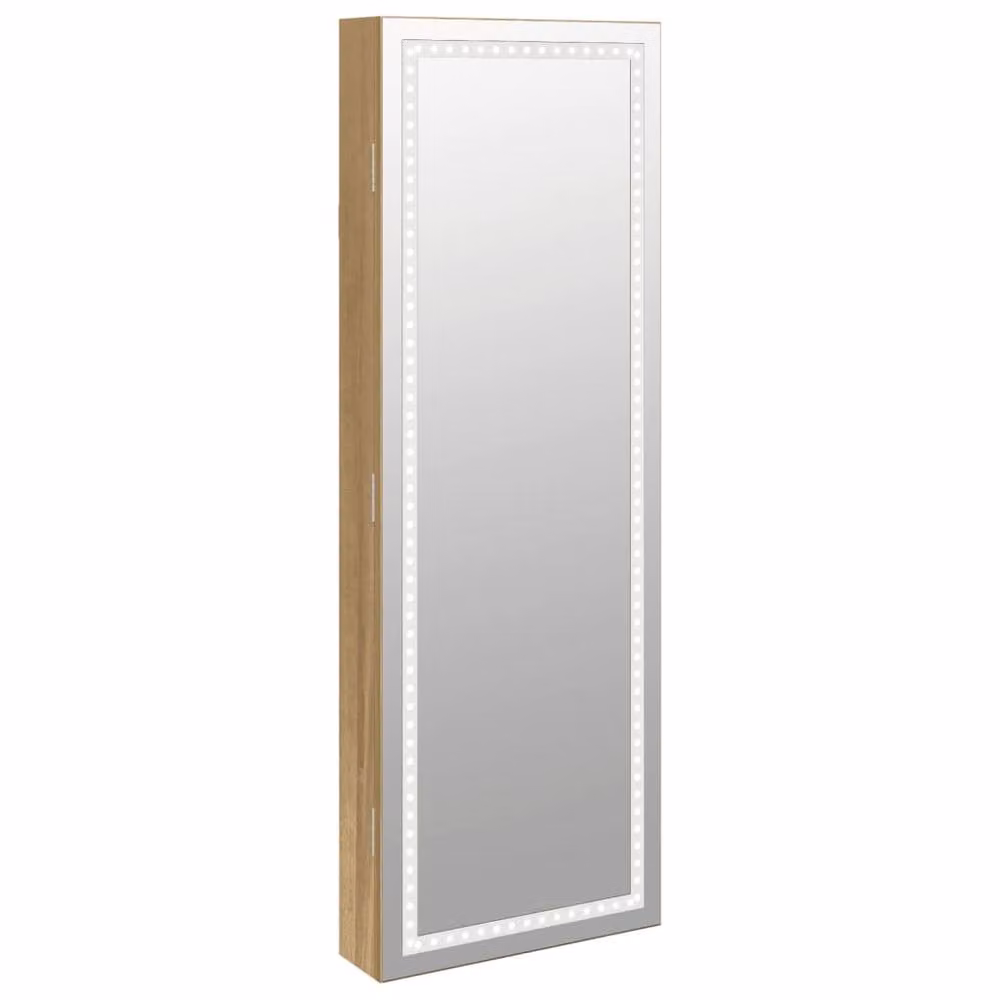 Berkfield Home Mirror Jewellery Cabinet with LED Lights, Wall Mounted, Brown, H 90.0 x W 31.5 x D 9.0 cm – 2