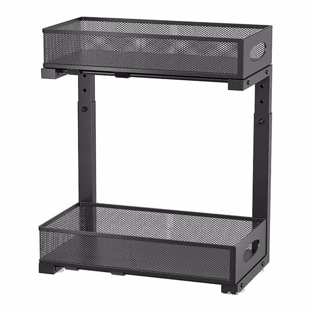 VOGREX 2 Tier Metal Pull Out Under Sink Cabinet Organizer Basket in Black – 4