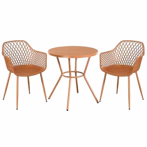 Core Products 3-Piece Bistro Garden Set with Round Metal Table and Pair of Lattice Armchairs – 1