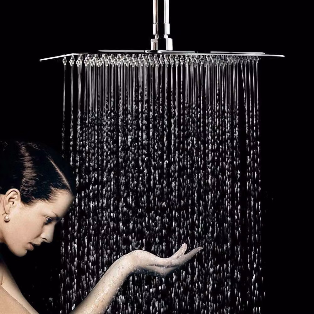 NESTLUNE Large Square Rainfall Shower Head in Silver with Chrome Finish, W: 30 cm – 4