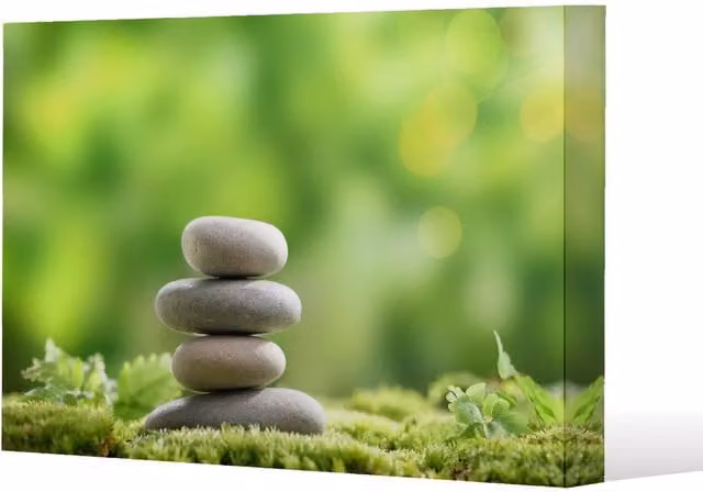 Benjamin Tate Design Rock Garden Stones Slim Style Canvas Print in Sand and Multicolour, W: 20 cm, H: 20 cm