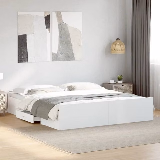 Berkfield Home Modern Bed Frame with Drawers in White, 200 x 200 cm – 1