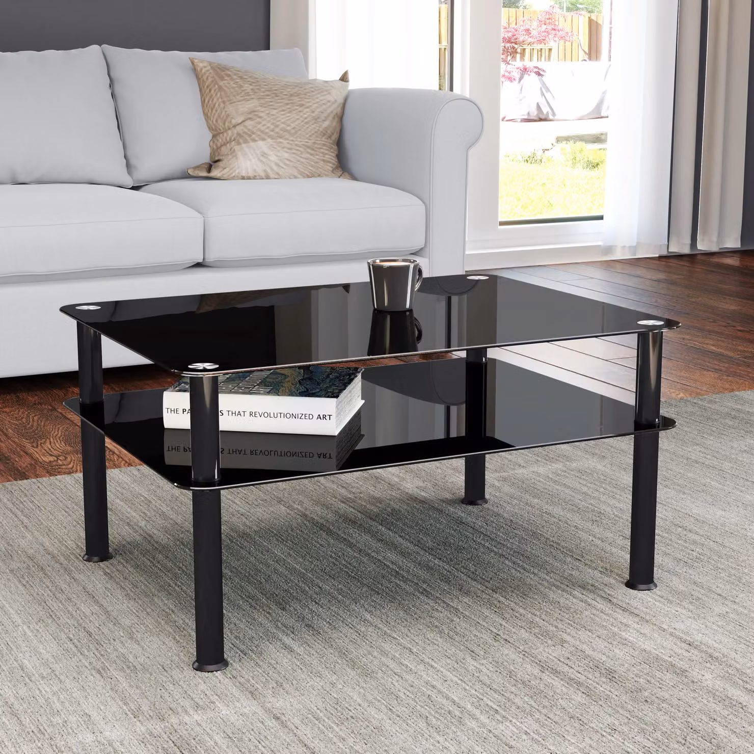 AVF Classic Rectangular Glass Coffee Table in Black – 3