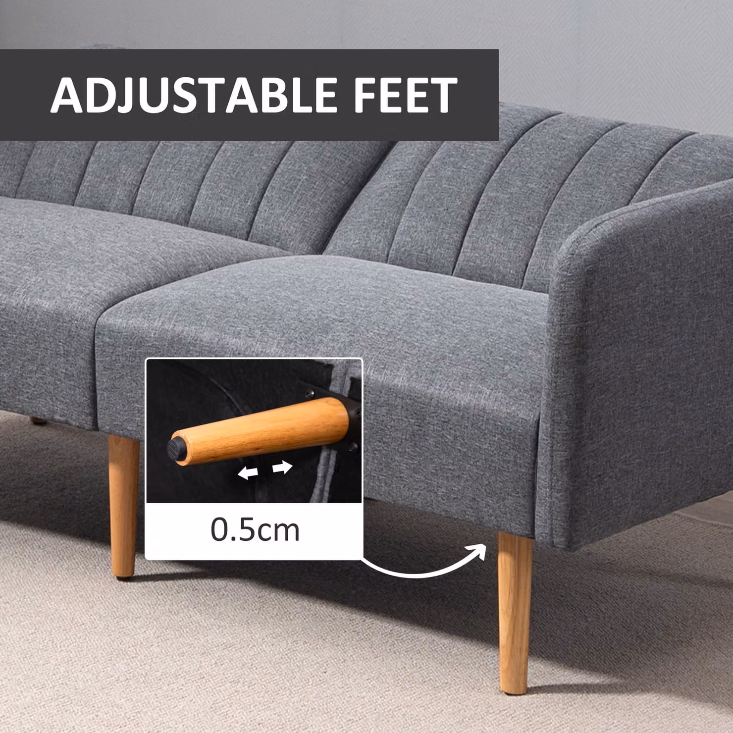 HOMCOM Two Seater Click Clack Sofa Bed in Grey Linen Fabric with Adjustable Split Backrest – 5