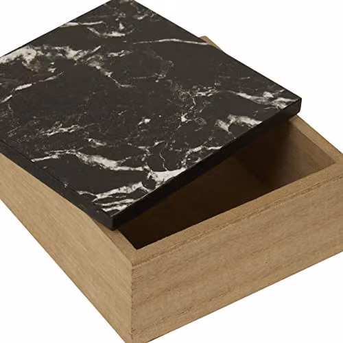Premier Housewares Black Marble Effect Square Wooden Trinket Box with Lid W/D/H: 12.0 x 12.0 x 6.0 cm – 3