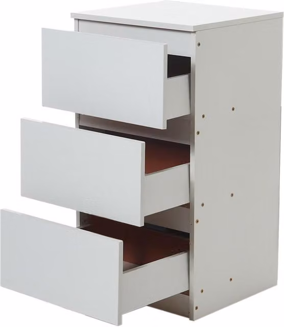 Livingandhome Wooden Bedside Table with 3 Drawers in White