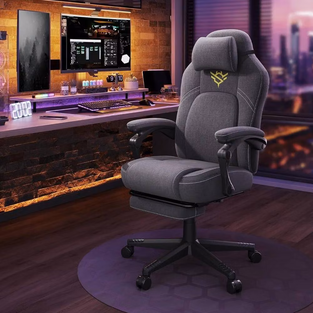 The Bazaarist Ergonomic Gaming Office Chair with Footrest and Headrest in Light Grey – 4