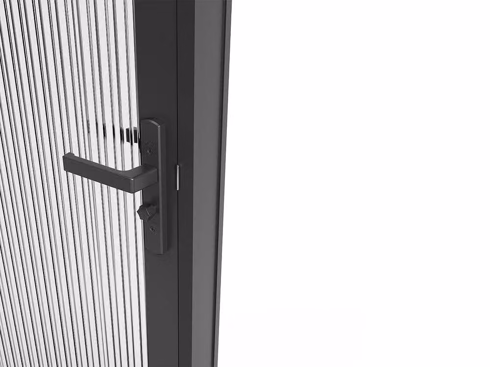 Loxton Reversible Modern Door Unit in Black with Aluminium and Textured Tempered Glass, H: 204 cm x W: 73 cm – 4
