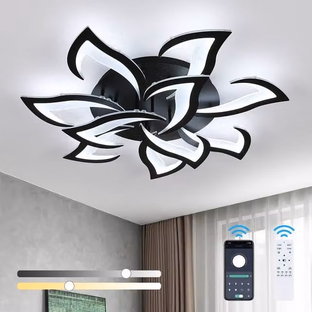 Pheashine Modern LED Ceiling Light in Black, Dimmable with Remote Control, Diameter: 80 cm – 1