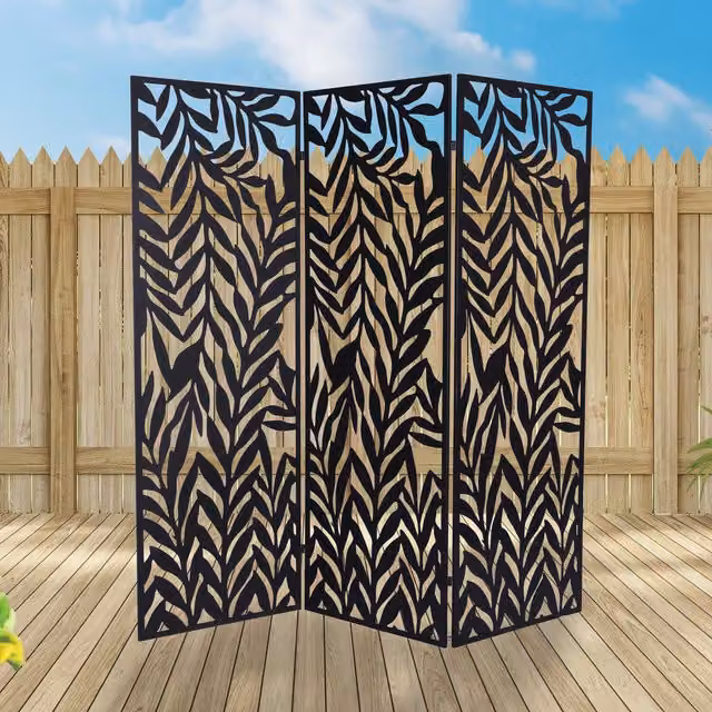 Ornate Collection Black Metal Floral Folding Screen Paravent